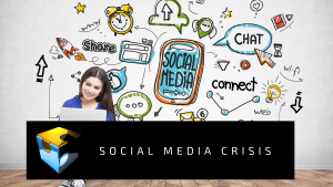 social media bubbles woman looking at them